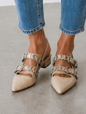 Freebird by Steven Handmade Sandals w/Snake-Embossed Straps & Metal Hardware